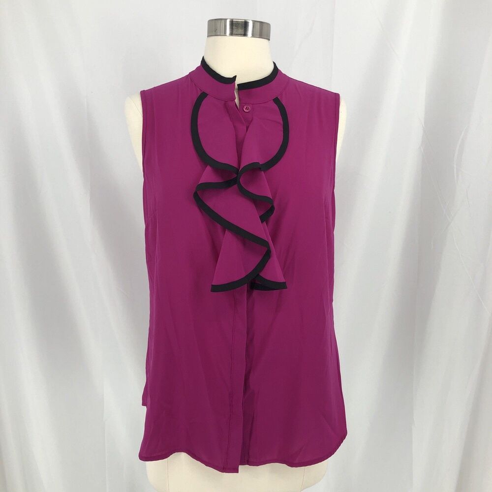 Calvin Klein Womens Sleeveless Purple Ruffle Blouse Size S Polyester Blend